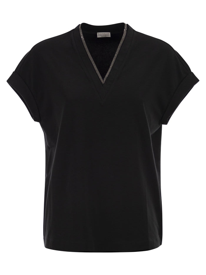 Brunello Cucinelli Stretch Cotton Jersey T-Shirt With Precious Neckline