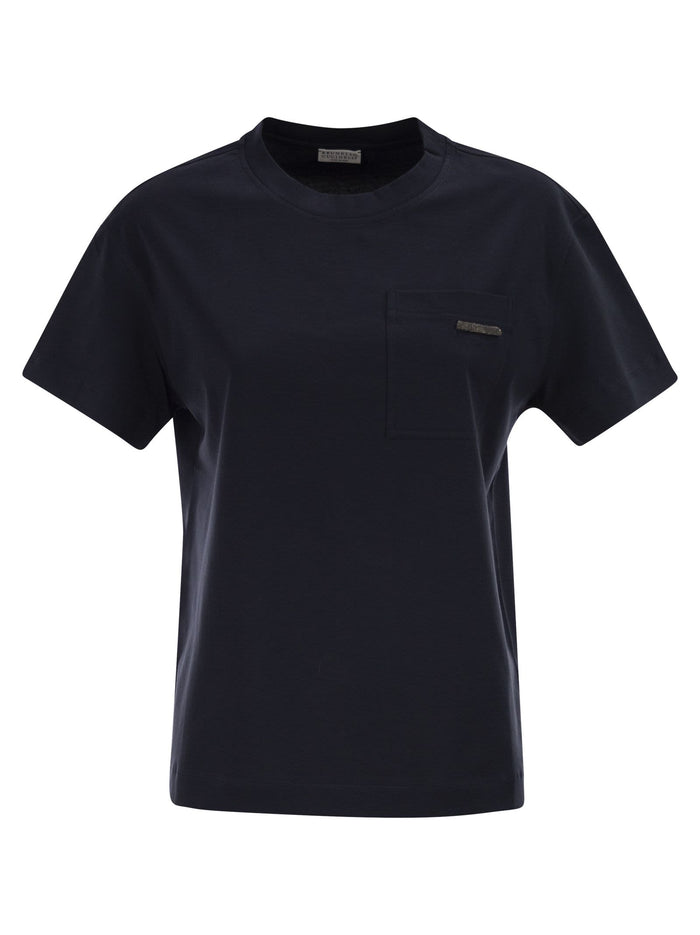 Brunello Cucinelli Cotton Jersey T-Shirt With Shiny Tab