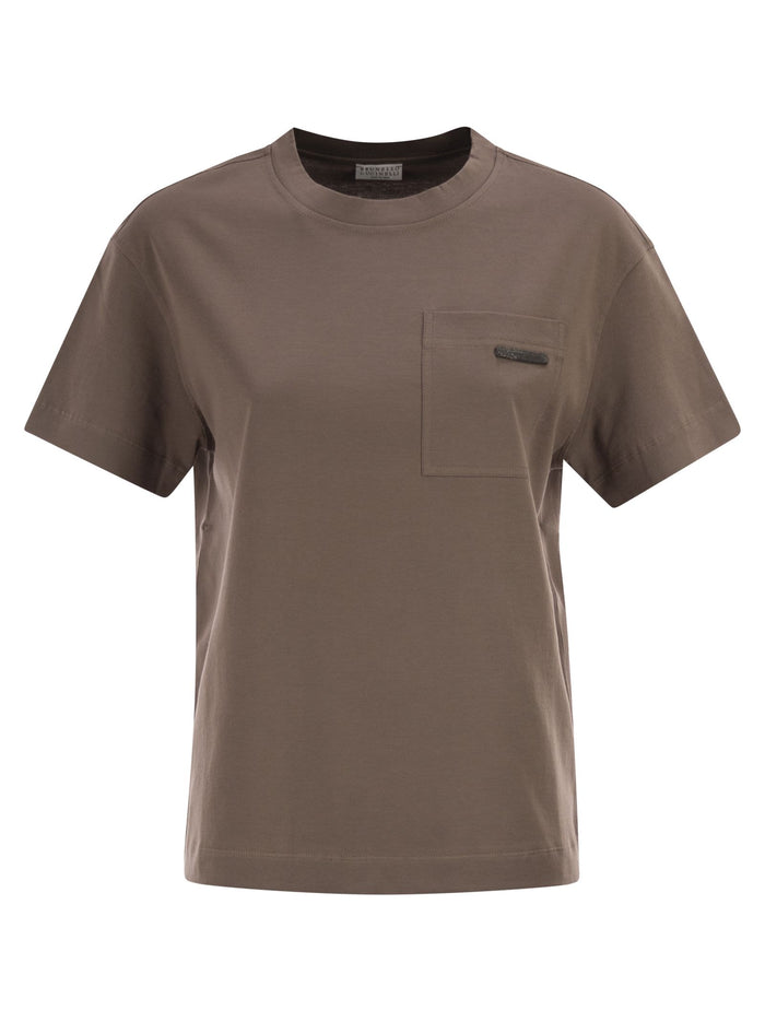 Brunello Cucinelli Cotton Jersey T-Shirt With Shiny Tab