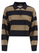 Brunello Cucinelli Sparkling Stripes Cropped Polo Shirt In Virgin Wool, Cashmere And Linen Knit