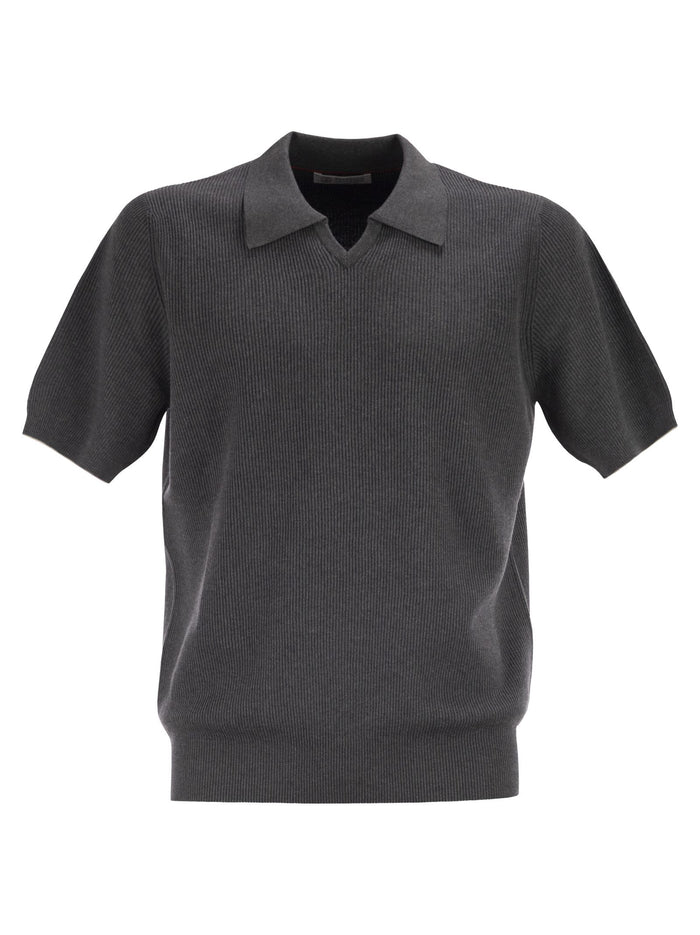 Brunello Cucinelli Cotton Rib Knit Polo Shirt
