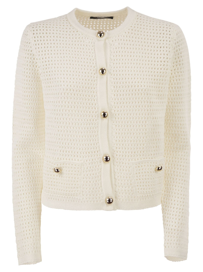 Fabiana Filippi Openwork Knitted Cotton Cardigan With Jewelled Buttons
