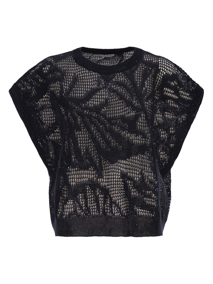 Brunello Cucinelli Openwork Knit Top With Sequins