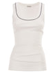 Brunello Cucinelli Sleeveless Ribbed Top In Stretch Cotton With Jewelled Trim