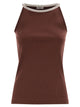 Brunello Cucinelli Sleeveless Ribbed Top In Stretch Cotton With Jewel Detail