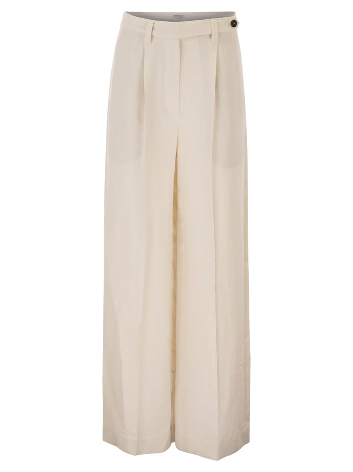 Brunello Cucinelli Tailored Trousers In Fluid Viscose And Linen Twill With Double Pleats