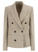 Brunello Cucinelli Double-Breasted Jacket In Linen And Cotton With Chevron Pattern