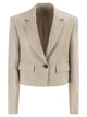 Brunello Cucinelli Chevron Linen And Cotton Crop Jacket With Necklace