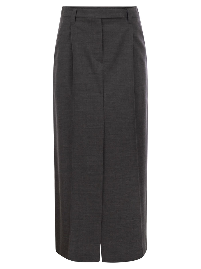 Brunello Cucinelli Sartorial Long Skirt In Virgin Wool Canvas