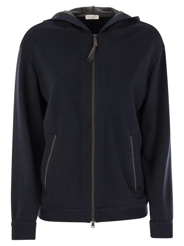Brunello Cucinelli Cotton And Silk Interlock Hooded Topwear With Precious Stripe