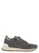 Brunello Cucinelli Runners In Virgin Wool Flannel And Lamé Calfskin With Precious Toe