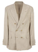Brunello Cucinelli Deconstructed One-And-A-Half-Breasted Jacket In Virgin Wool, Silk And Linen Prince Of Wales Check With Metal Buttons