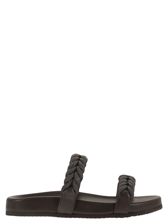 Brunello Cucinelli Leather Slide Sandals With Braided Straps