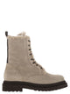 Brunello Cucinelli Suede Boot With Shearling Lining And Shiny Loop Detail