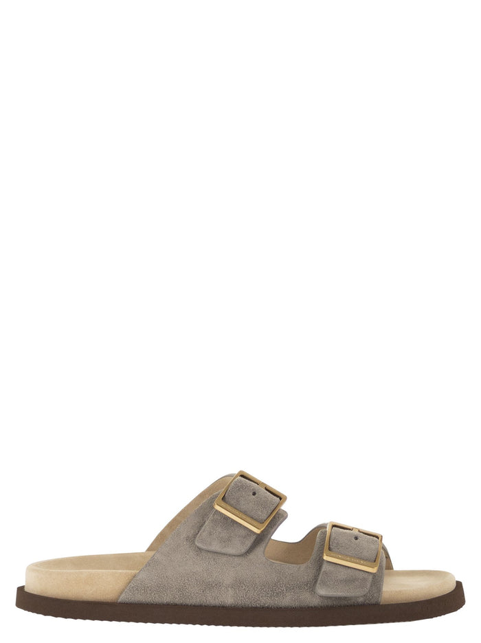 Brunello Cucinelli Urban Slides In Washed Suede