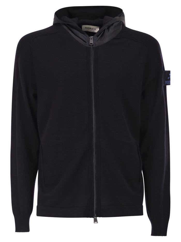Premiata Wool Cardigan With Nylon Hood