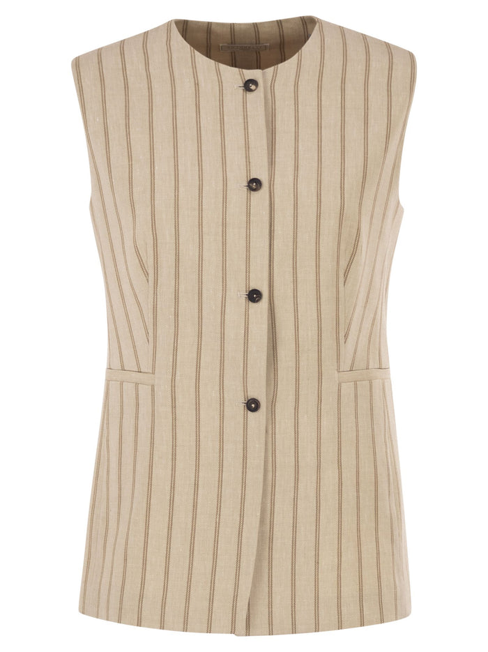Antonelli Firenze Pinstriped Tailored Waistcoat In Mélange Linen