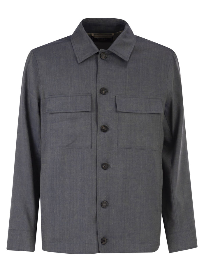 Peserico Lightweight Linen And Wool Blend Jacket With Patch Pockets