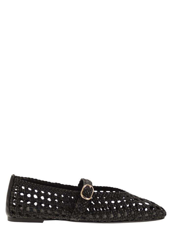 Stuart Weitzman Woven Nappa Leather Flats With Strap