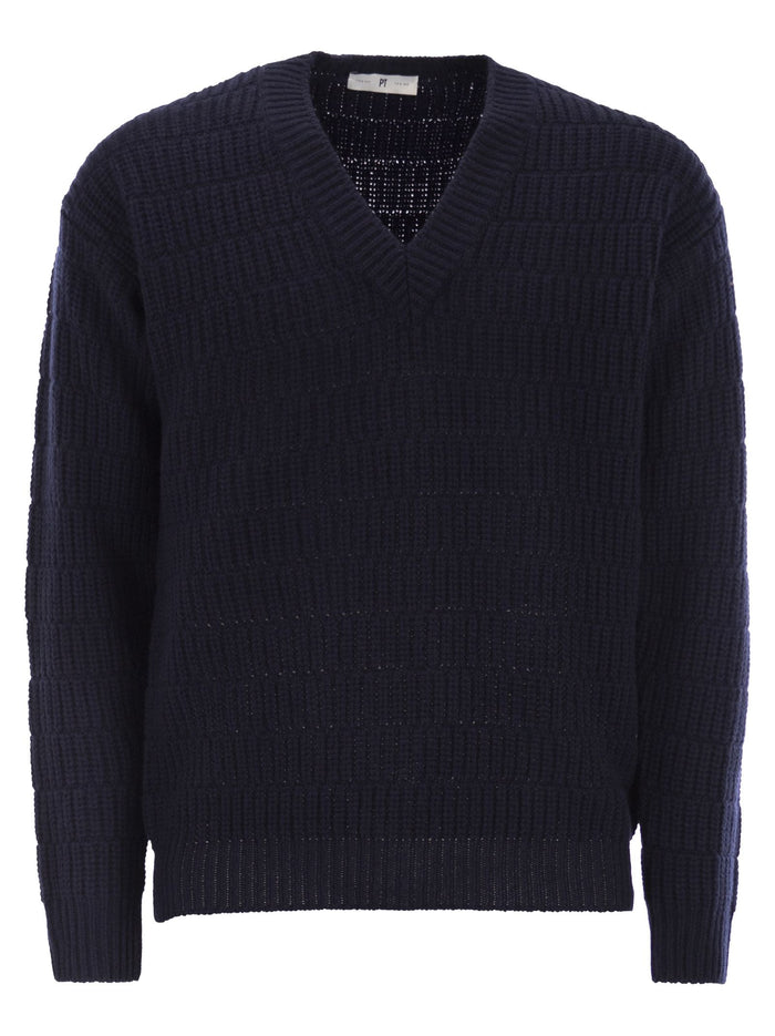 Pt Torino Wool Sweater With V-Neck