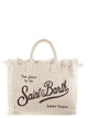 Mc2 Saint Barth Striped Linen Beach Tote Bag With Printed Logo