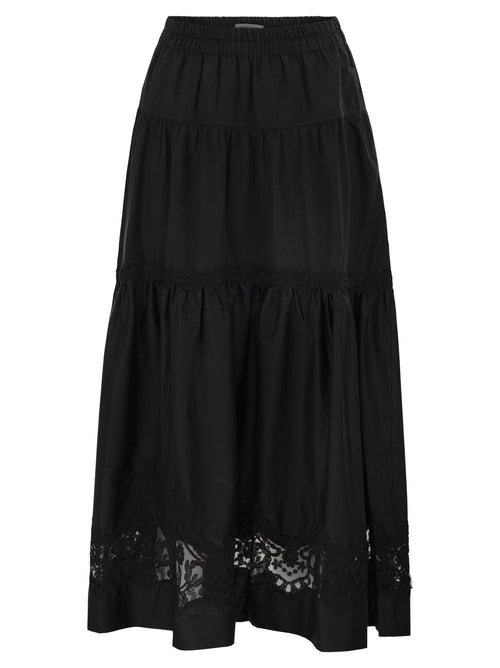 Maurizio Mykonos Cotton And Rayon Midi Skirt With Embroidered Inserts
