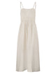 Maurizio Mykonos Long Linen Dress With Embroidered Bodice And Slim Straps