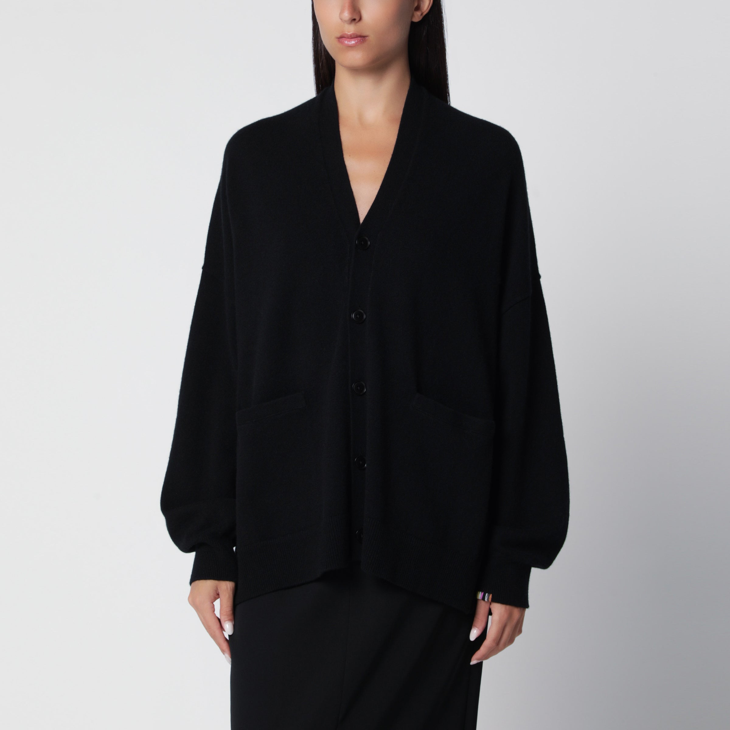 Asymmetrical Black Cashmere Cardigan