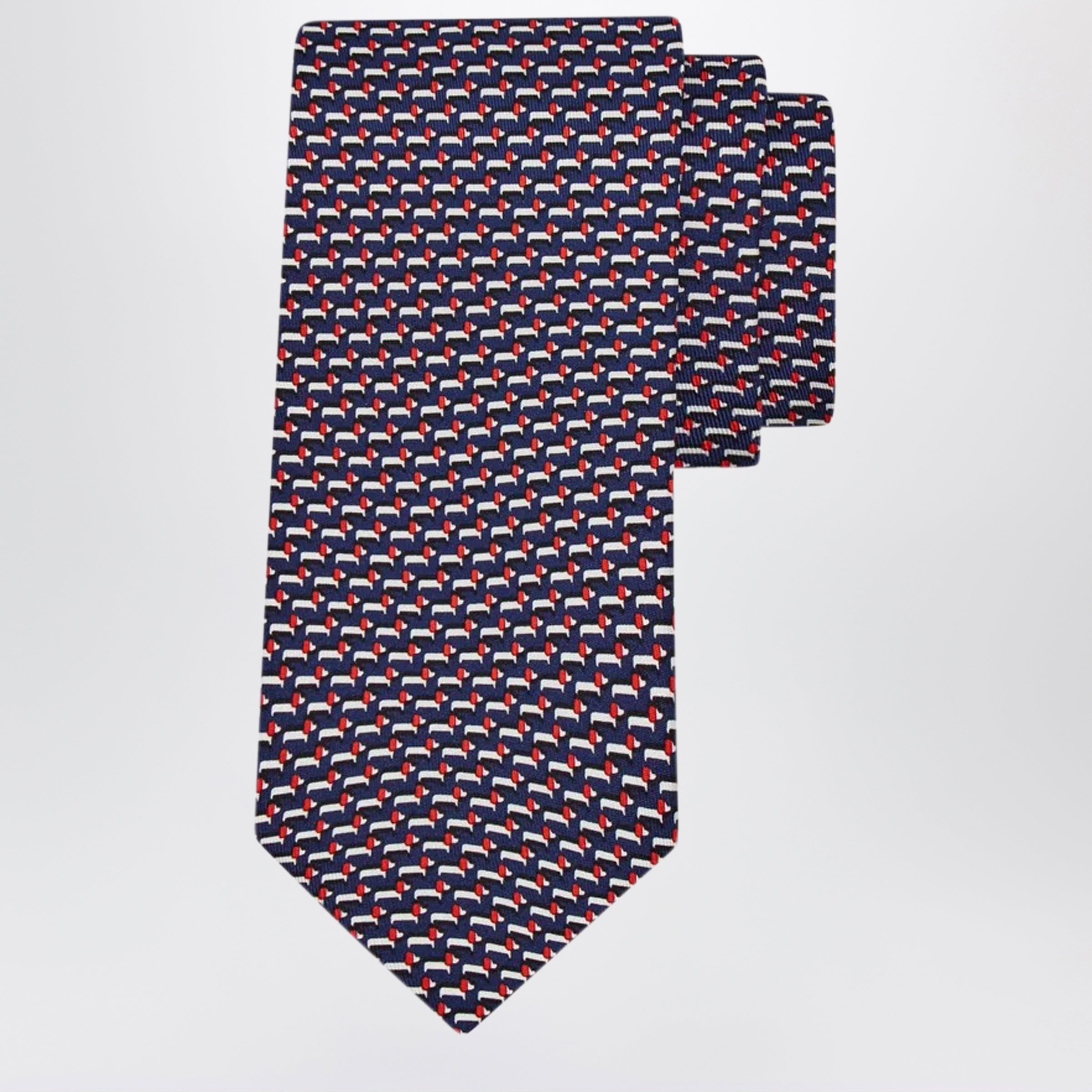 Navy Blue/Red Dachshund Print Silk Tie