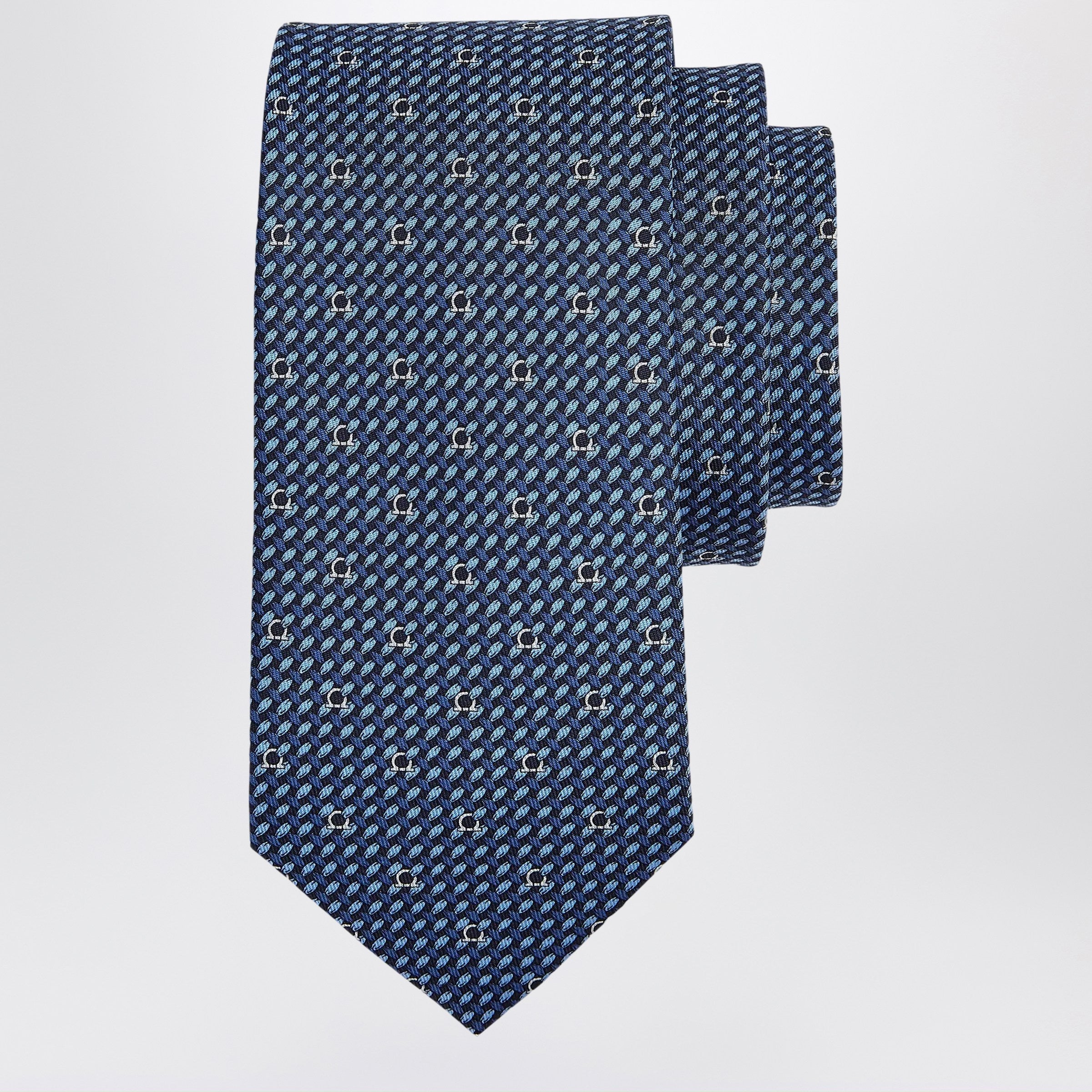 Dark Blue Gancini Print Silk Tie