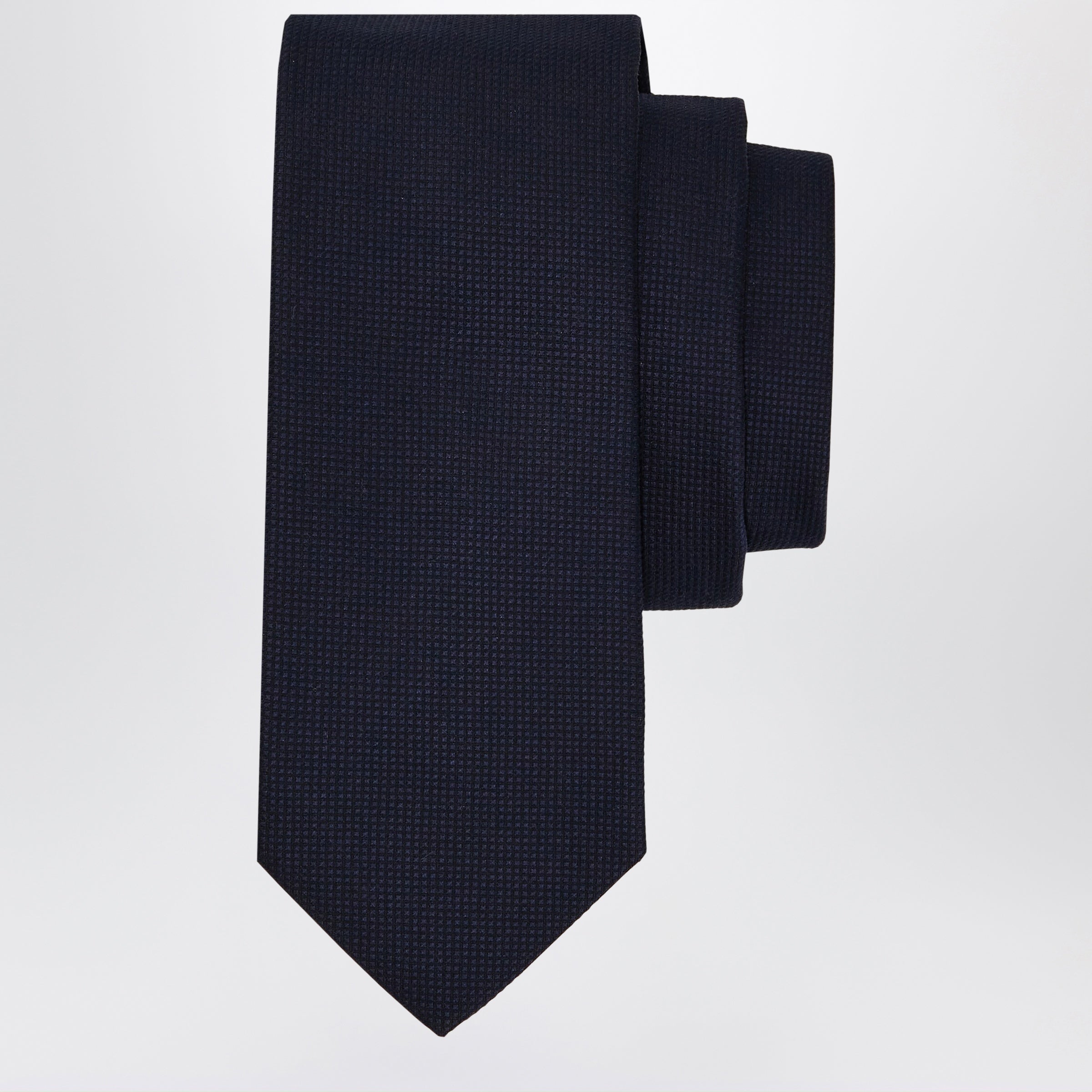 Navy Blue Silk And Cotton Piqué Tie