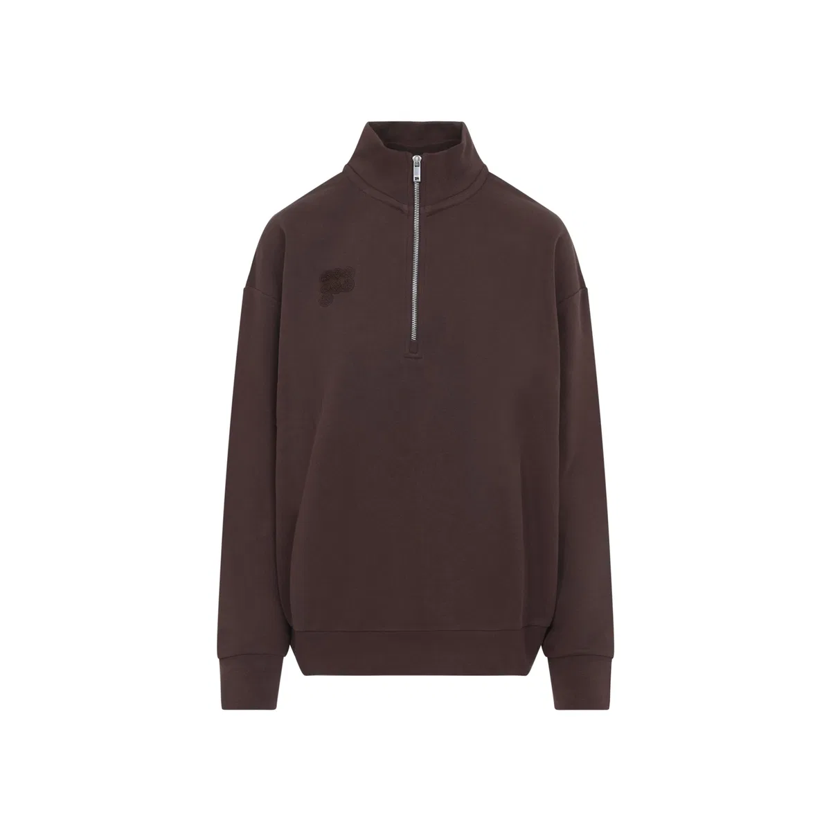 Brown Half Zip Cotton Sweatshirt