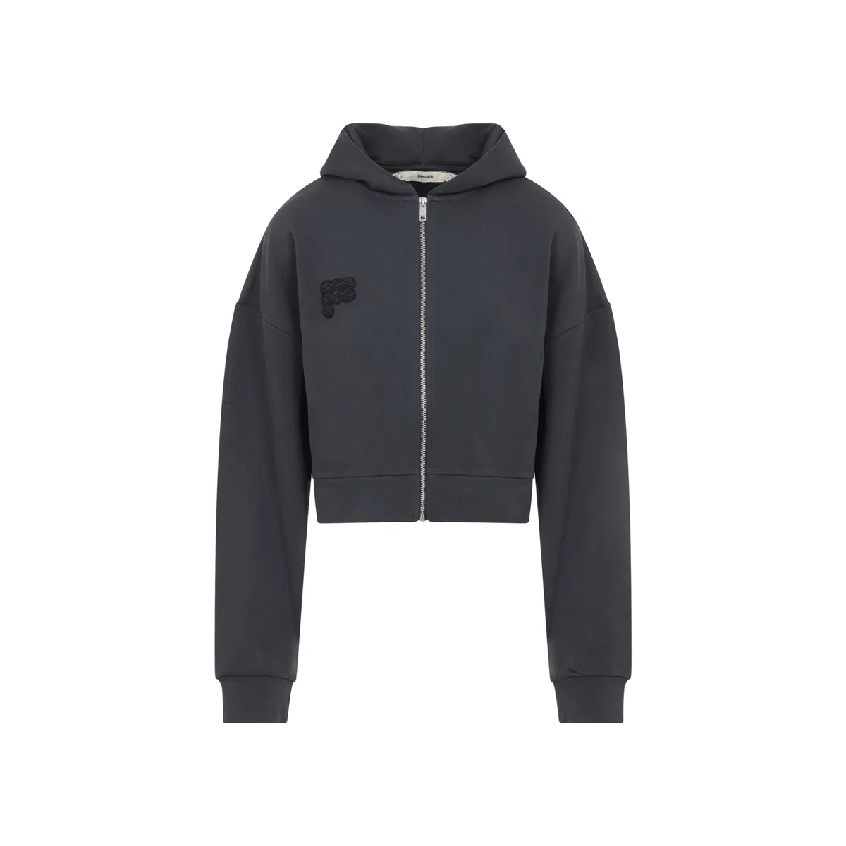 Black Cropped Zip Up Cotton Hoodie