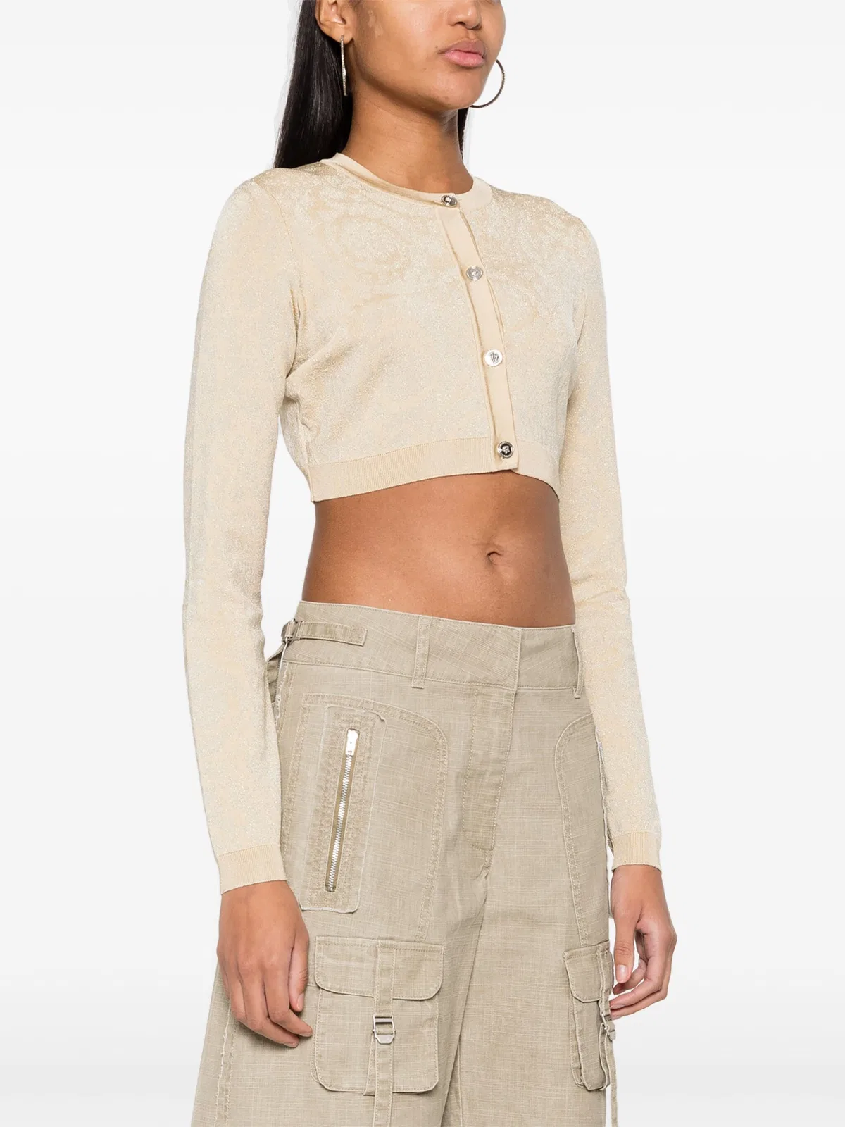 Versace Viscose Short Cardigan In Neutral