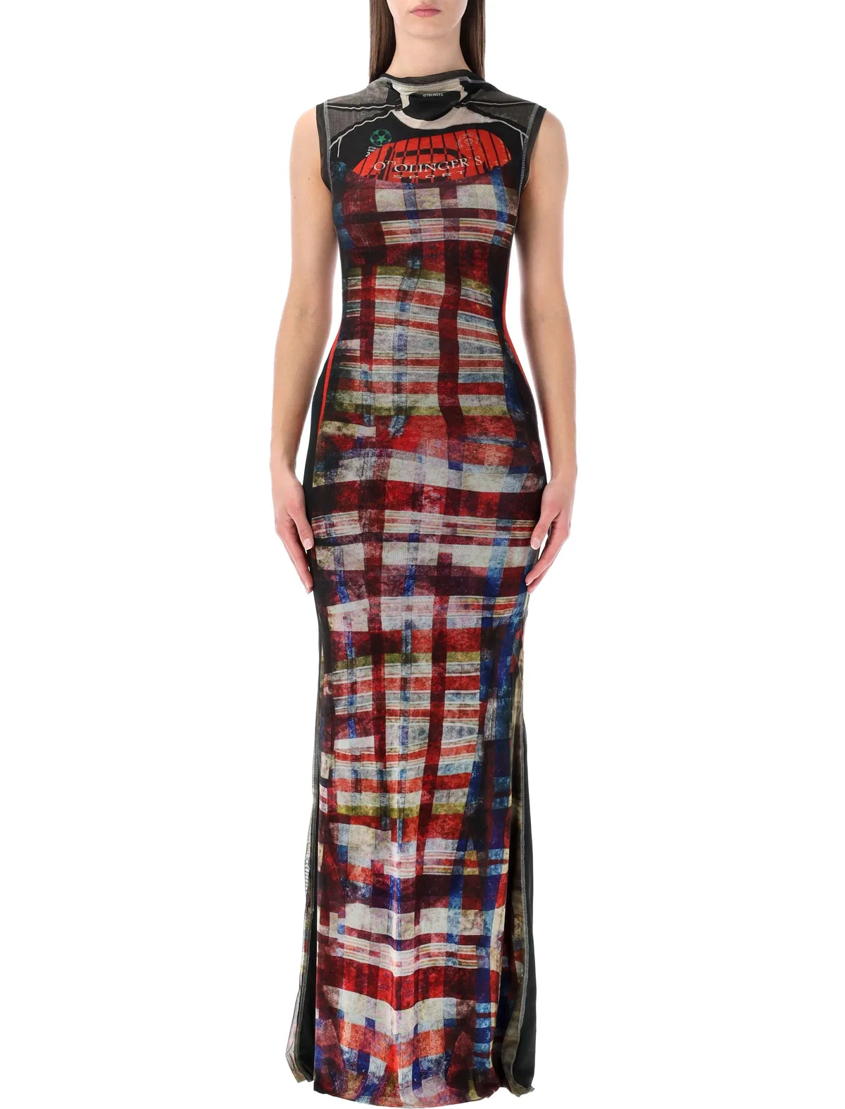 Racing Plaid Mesh Long Dress