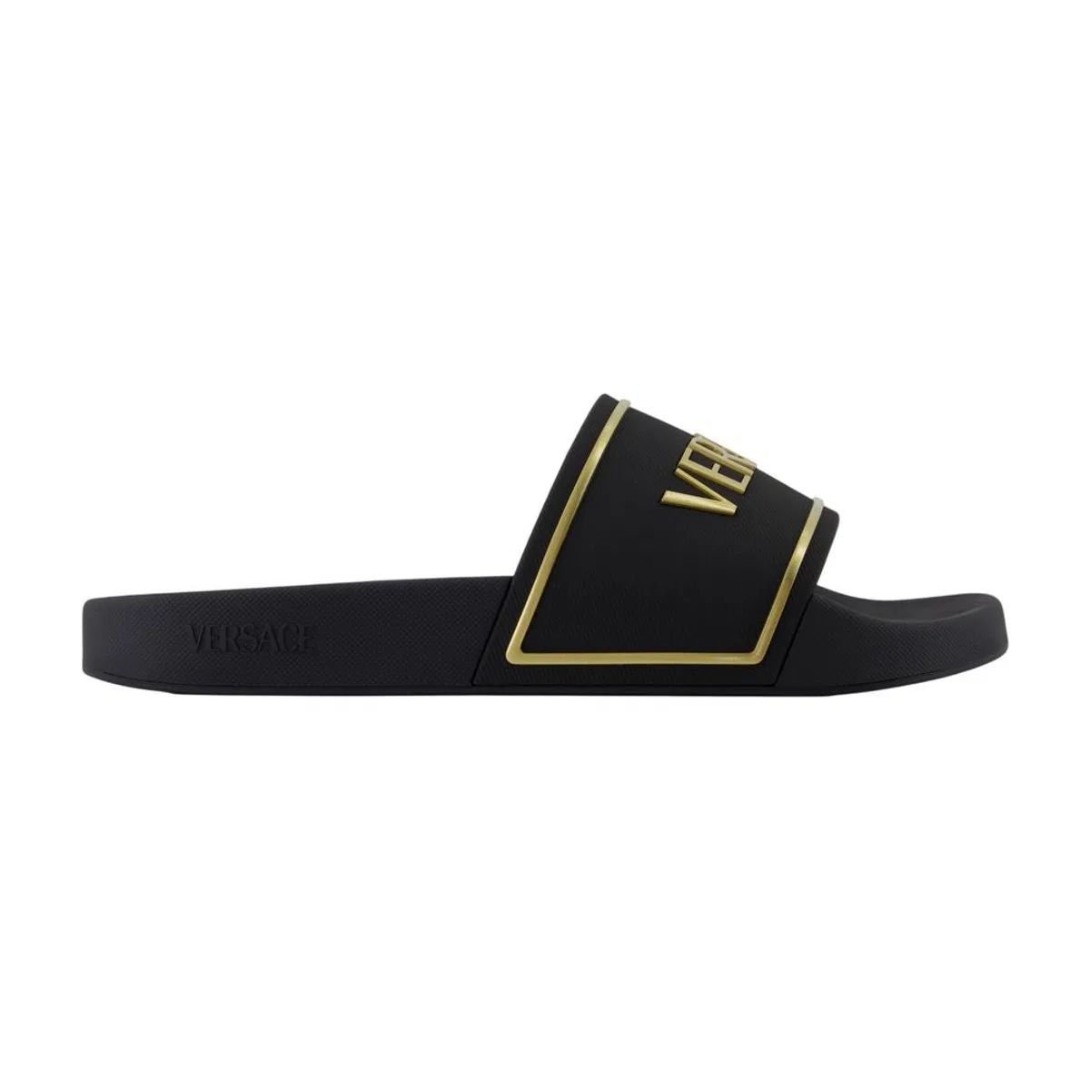Versace Black Sandals With Logo Printed On The Front In Black