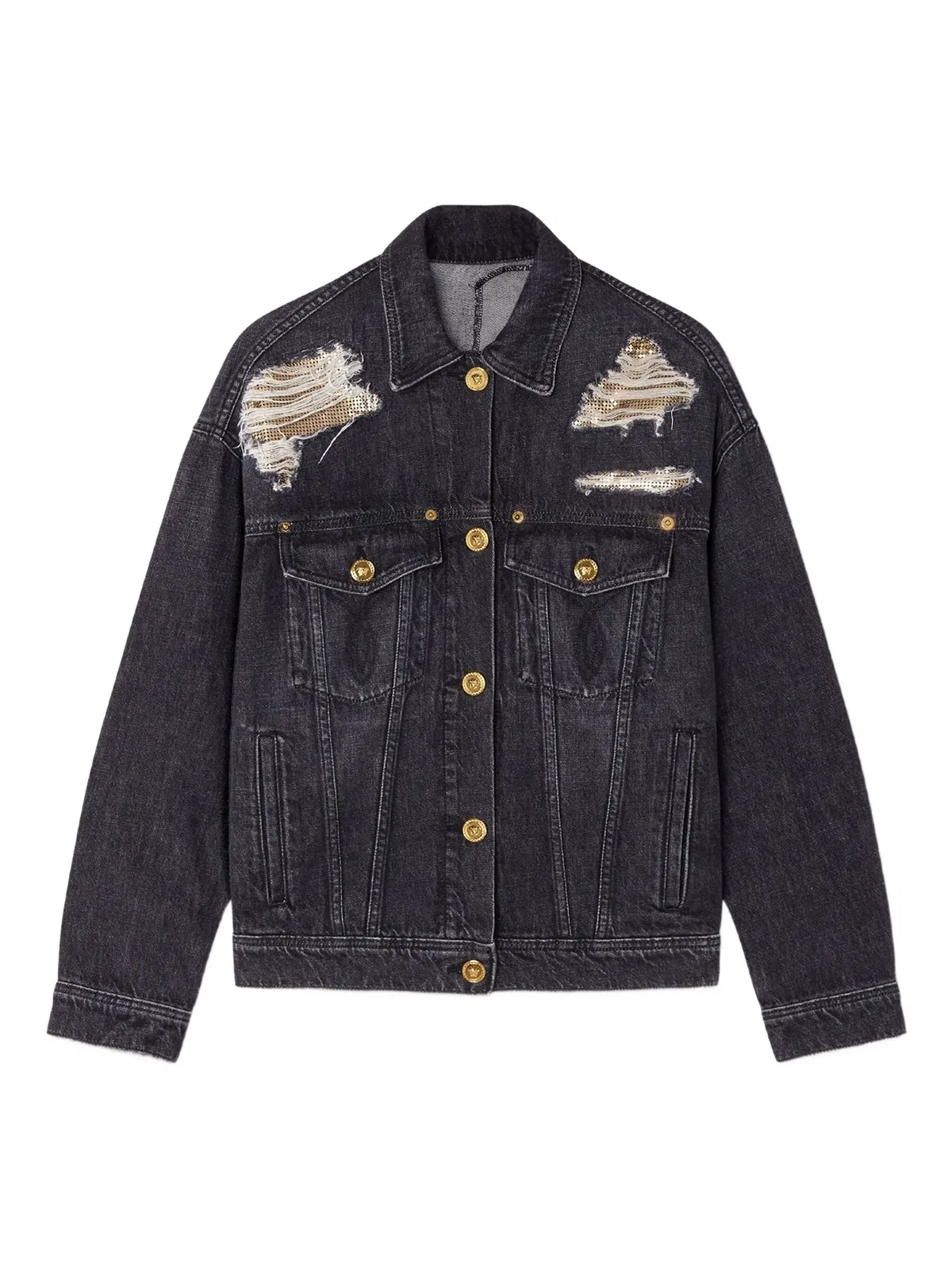 Versace Cotton Denim Jacket In Black