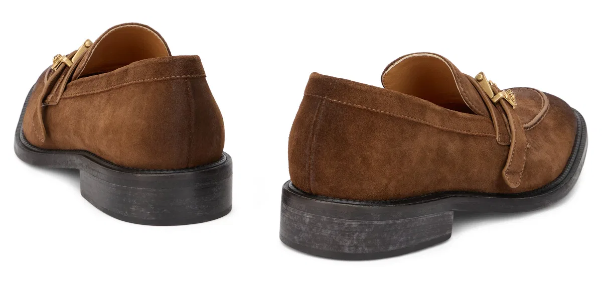 Versace Loafers With Gold Buckle In Brown