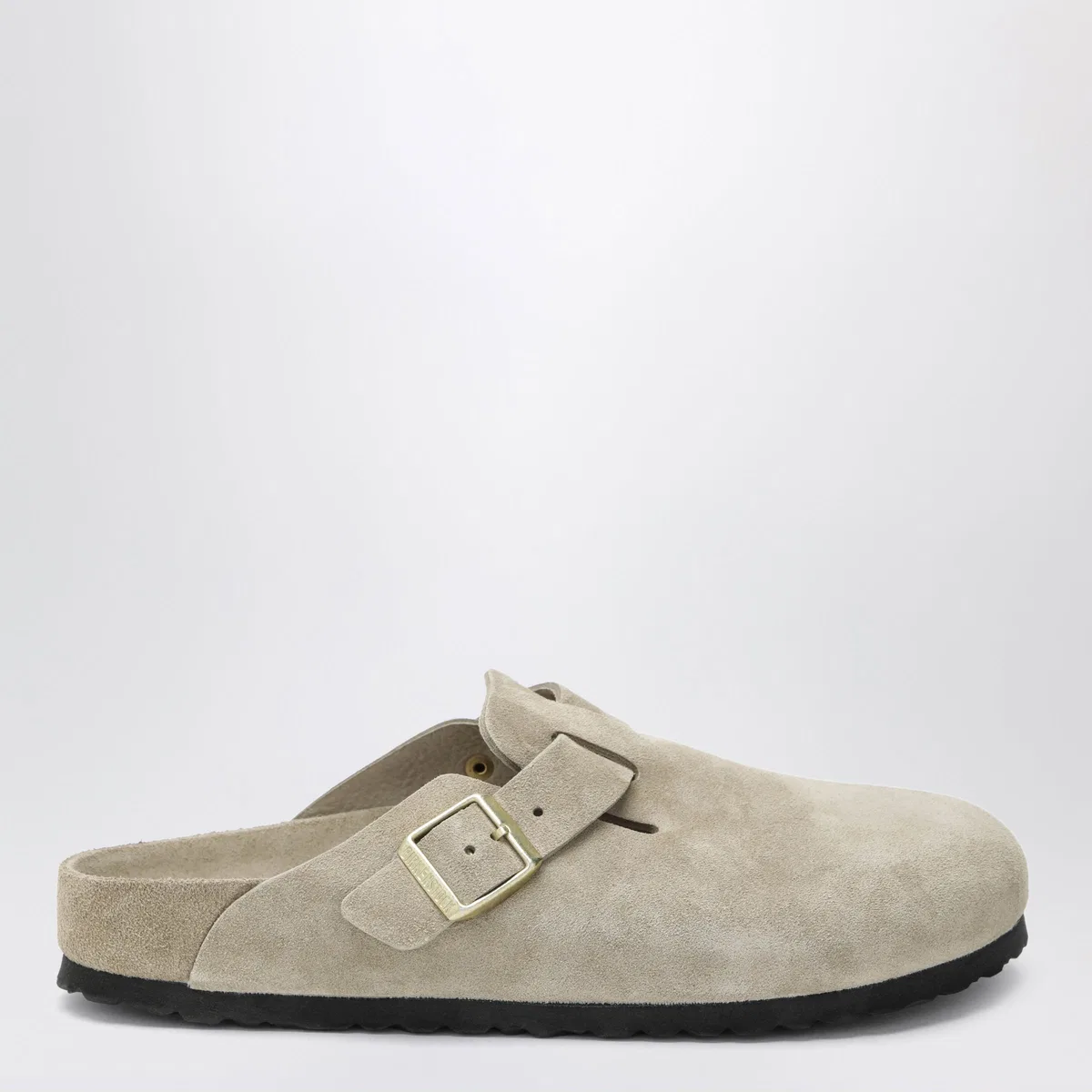 Boston Exquisite Suede Clogs In Taupe