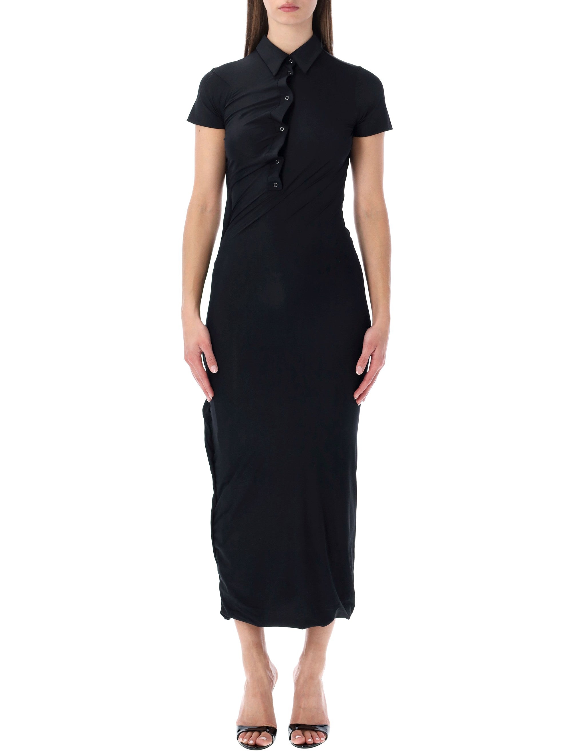 Black Twisted Polo Midi Dress