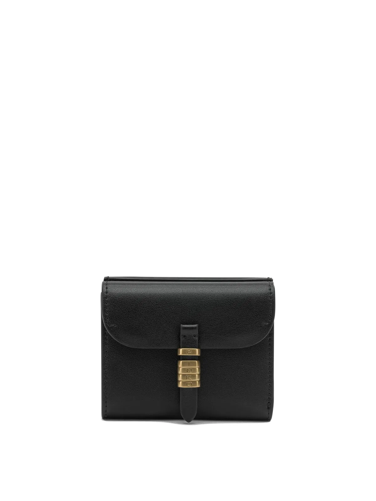 Pinko Saddle Black Wallet With Logo Detail On The Front In Leather Woman In Black