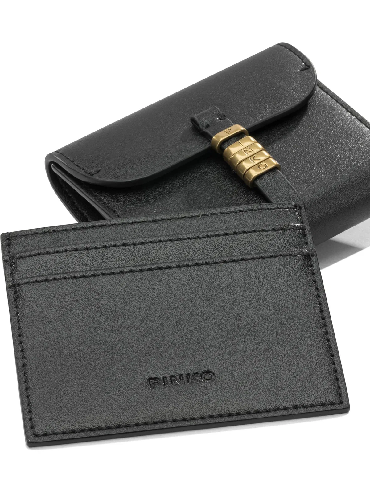 Pinko Saddle Black Wallet With Logo Detail On The Front In Leather Woman In Black