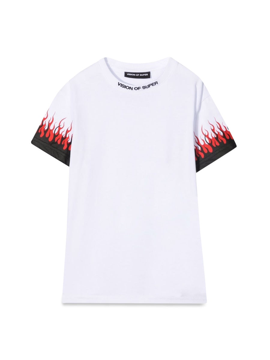 White Kids Tshirt With Double Flame