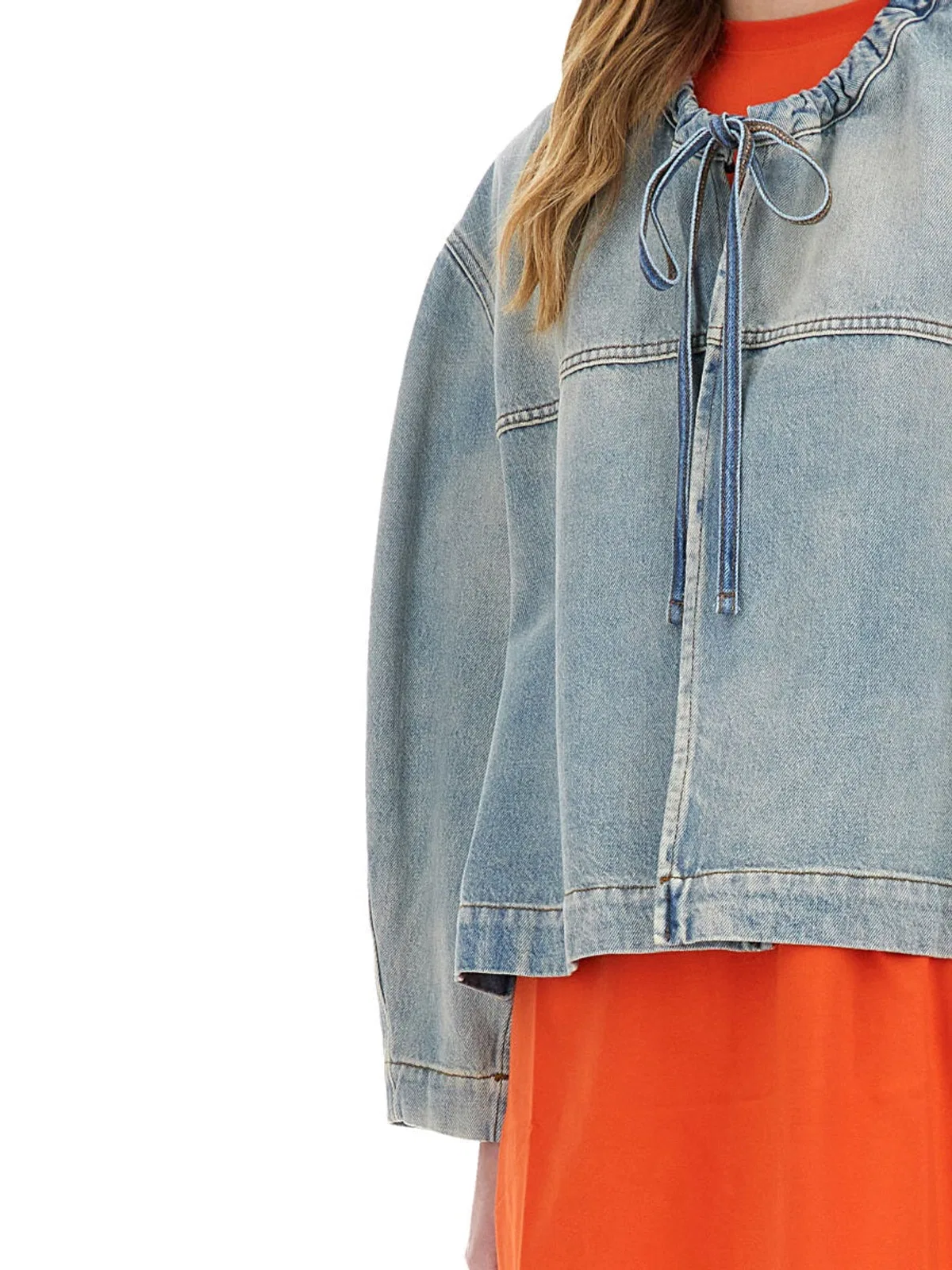 Msgm Oversized Denim Jacket Drawstring Detail In Multi