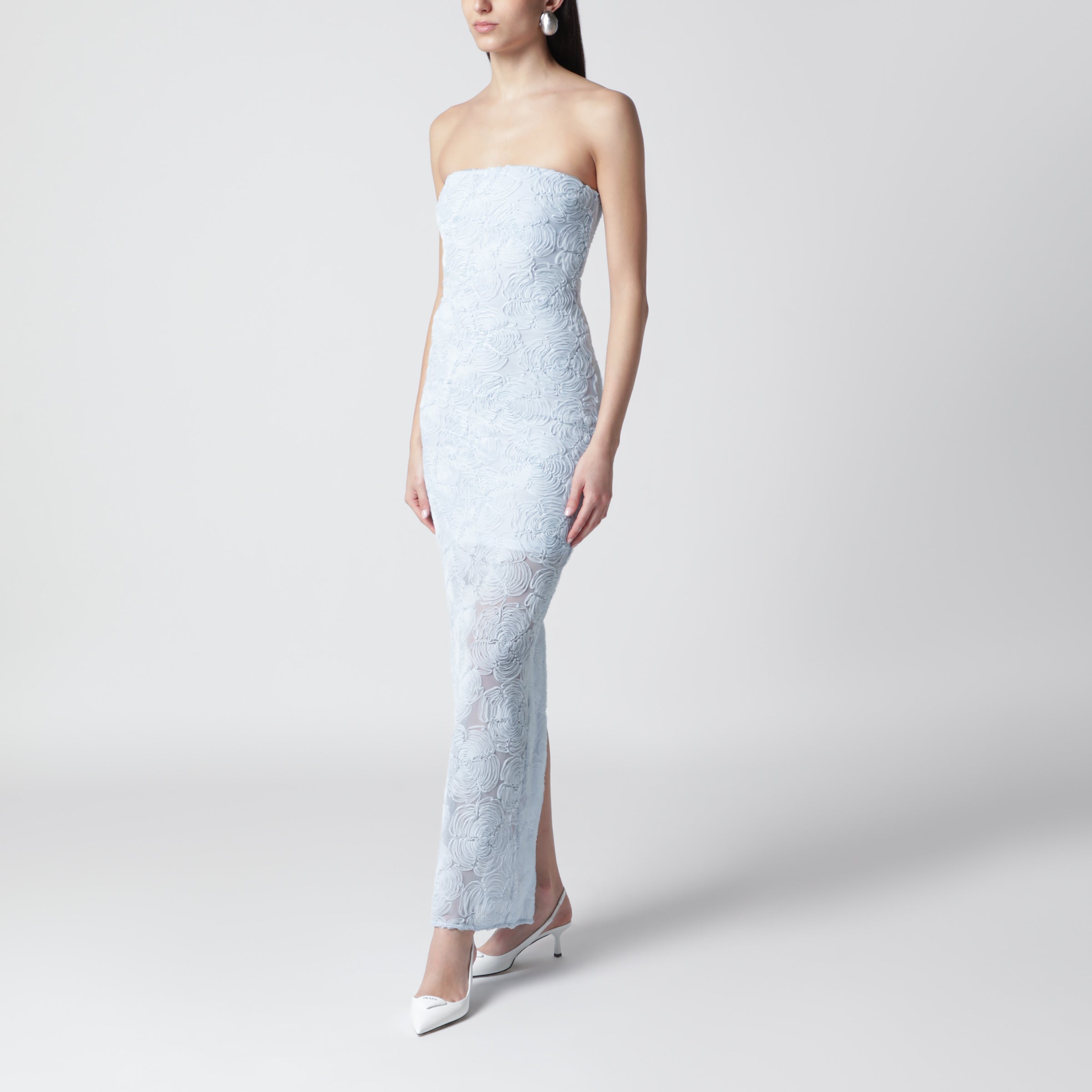 Light Blue Floral Mesh Sheath Dress