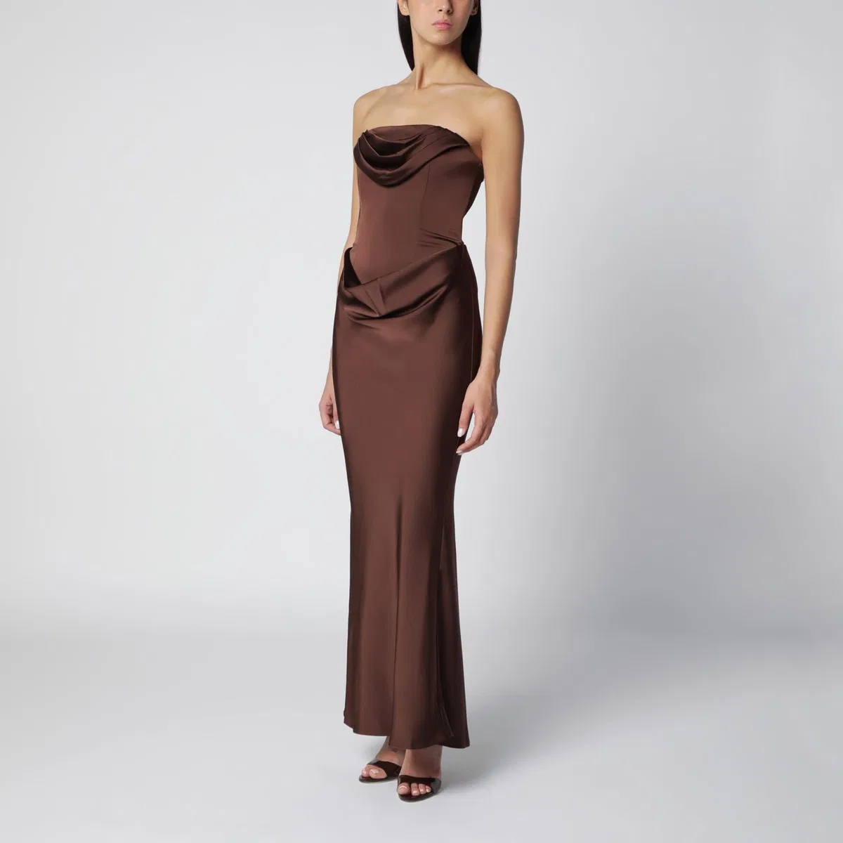 Strapless Maxi Dress With Brown Bodice