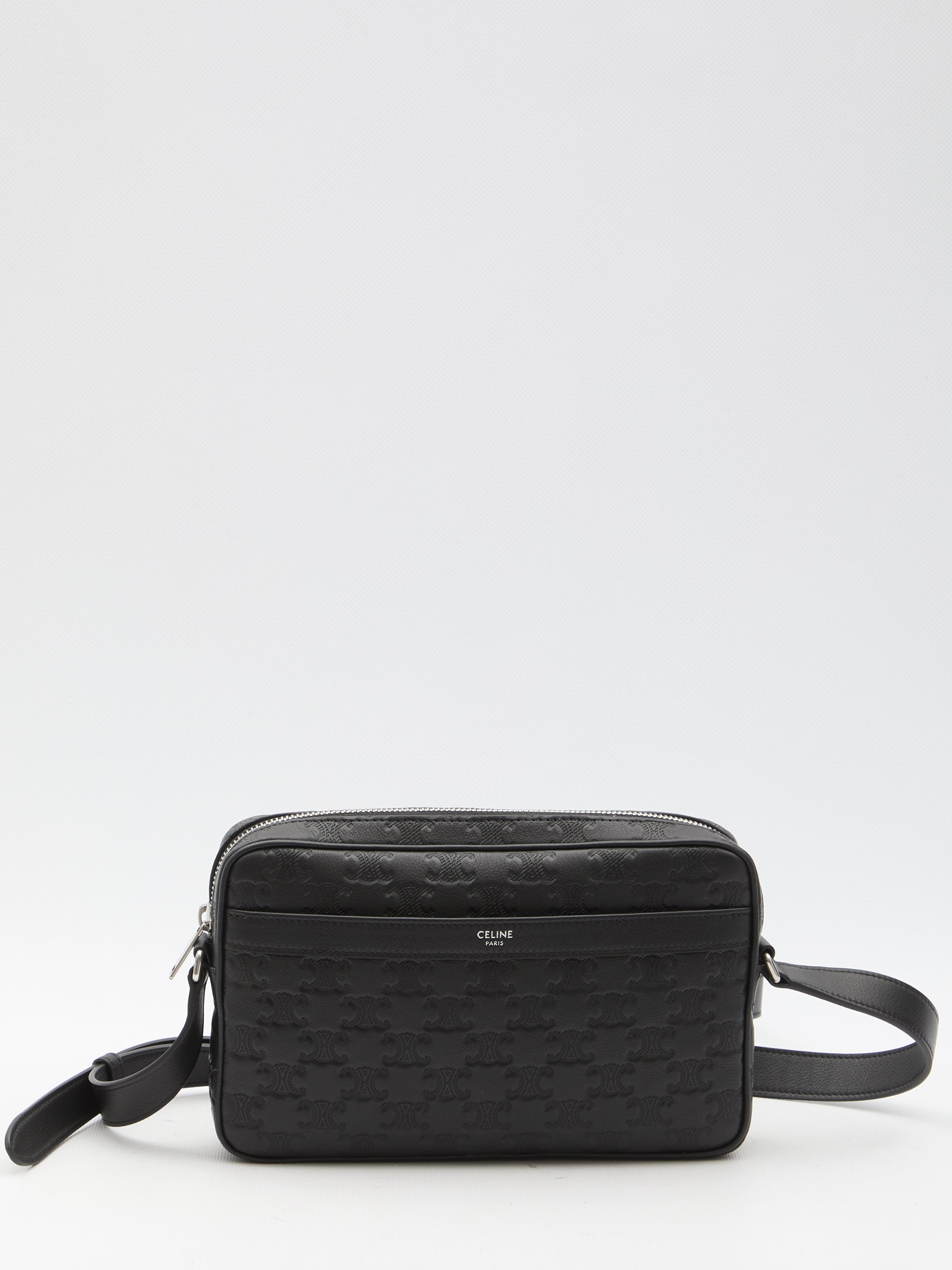 Black Calf Leather Horizontal Messenger Handbag