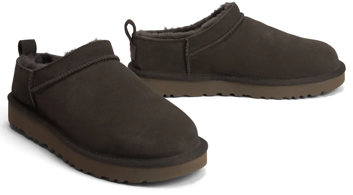 Ugg Classic Shearling-lined Suede Slip-on Flats In Mud