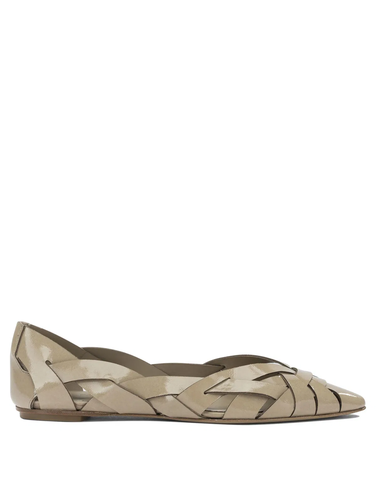 Beige Calf Leather Leather Ballerinas