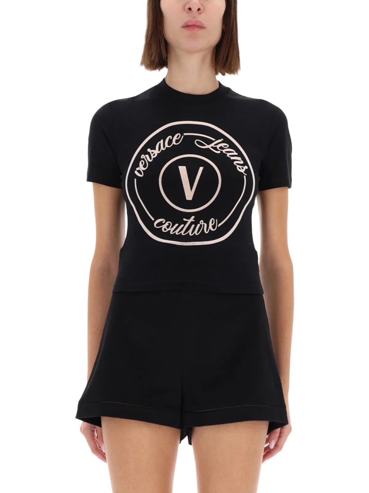 Red Wing Shoes Versace Jeans Couture "v-emblem" T-shirt In Black